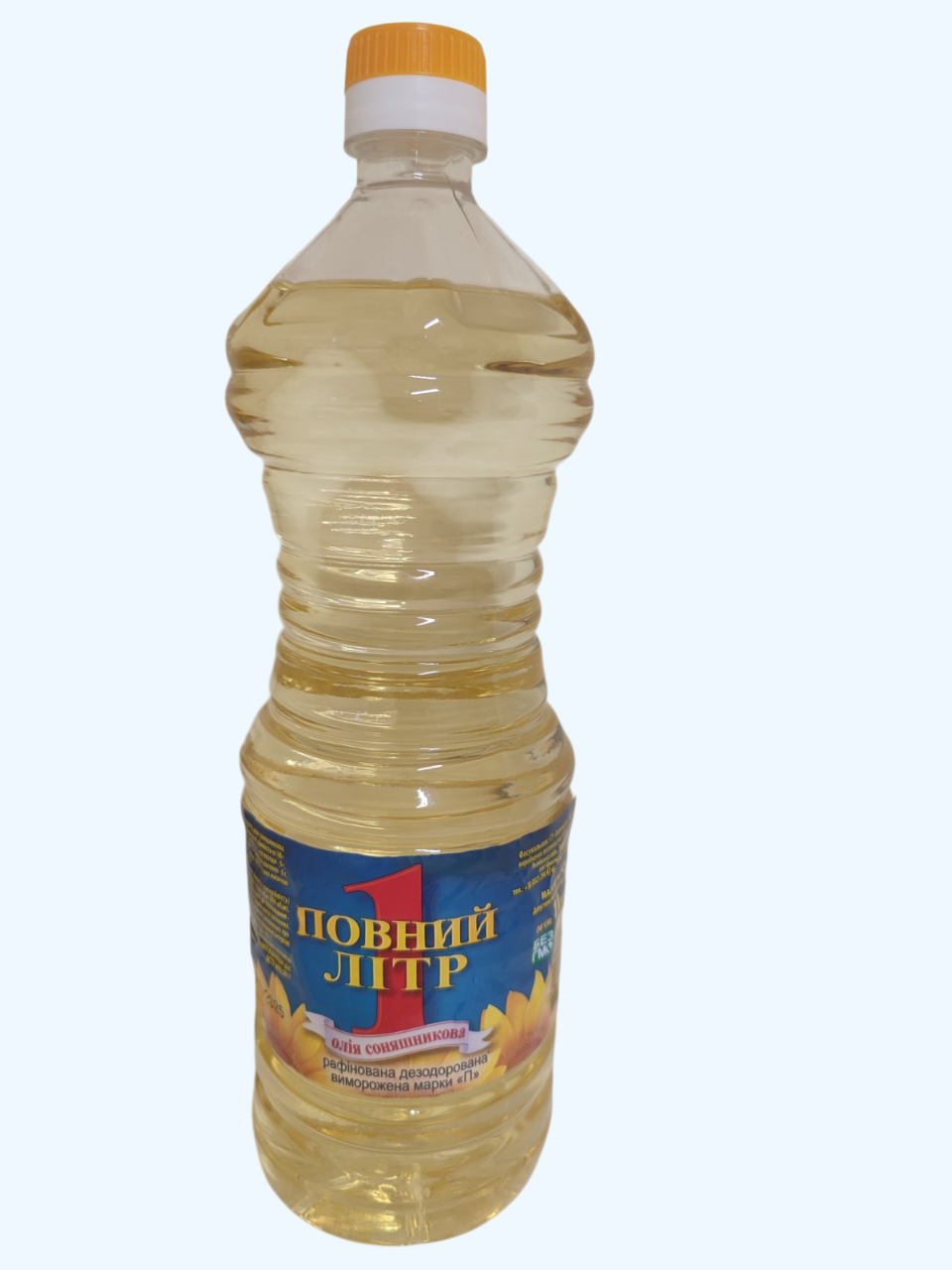 Олія рафінована, соняшникова, фасована, ТМ ПОВНИЙ ЛІТР, маса нетто 920 грам, об'єм 1 літр